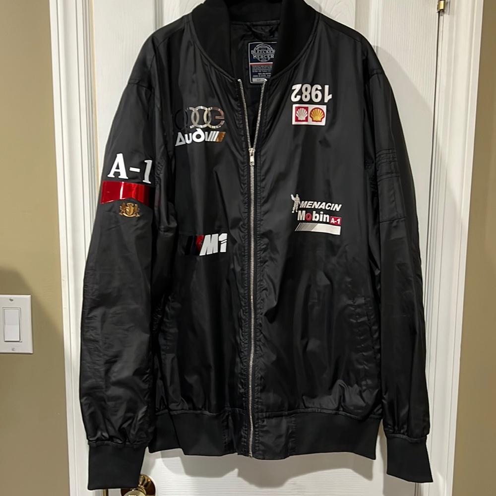 AUDI Black Bomber Zip Front Windbreaker Jacket By Bleeker & Mercer XL NWOT